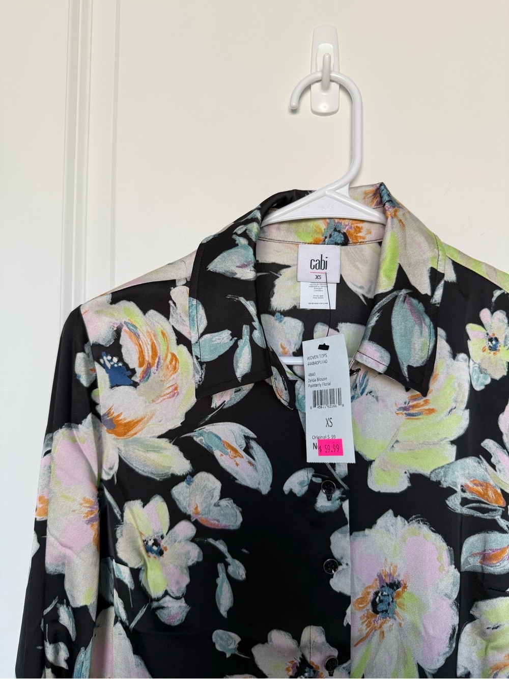 Cabi Zelia Blouse XS NWT Black Floral Button Down Top $99